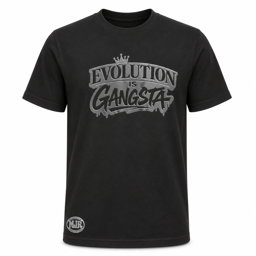 "Evolution is Gangsta" Graphic Tee – Black on Black